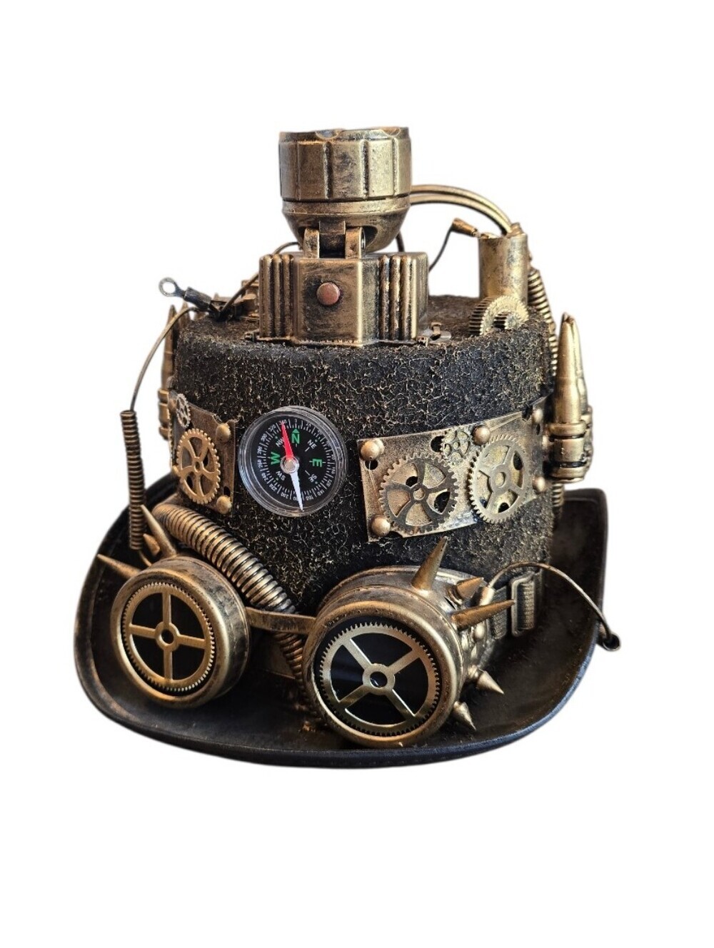 Steampunk Victorian Industrial Gold Black Felt Top Hat - Picture 3 of 11